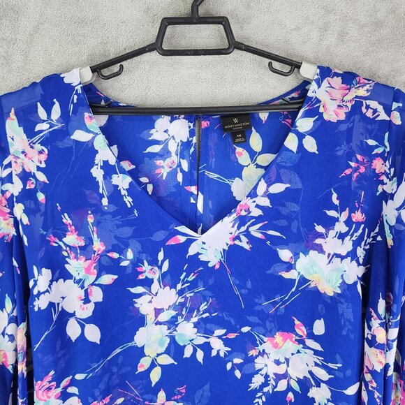 Women's Worthington Woman Floral Print Chiffon Blouse Sheer V Neck 3/4 Sleeve 1X - Picture 4 of 12